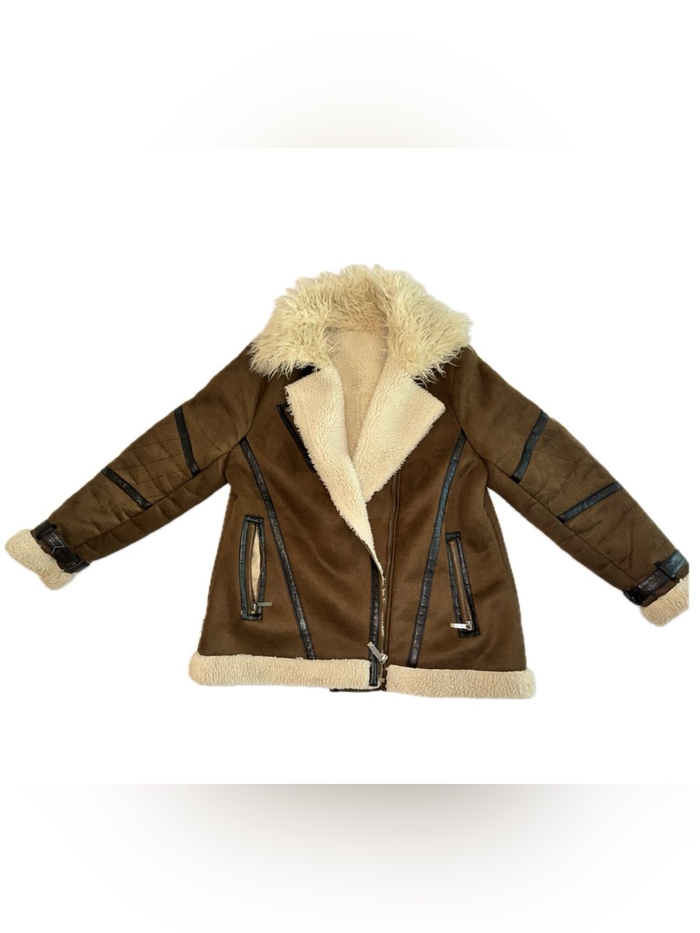 MICHAEL Michael Kors Brown Bomber Jacket with Cream Shearling